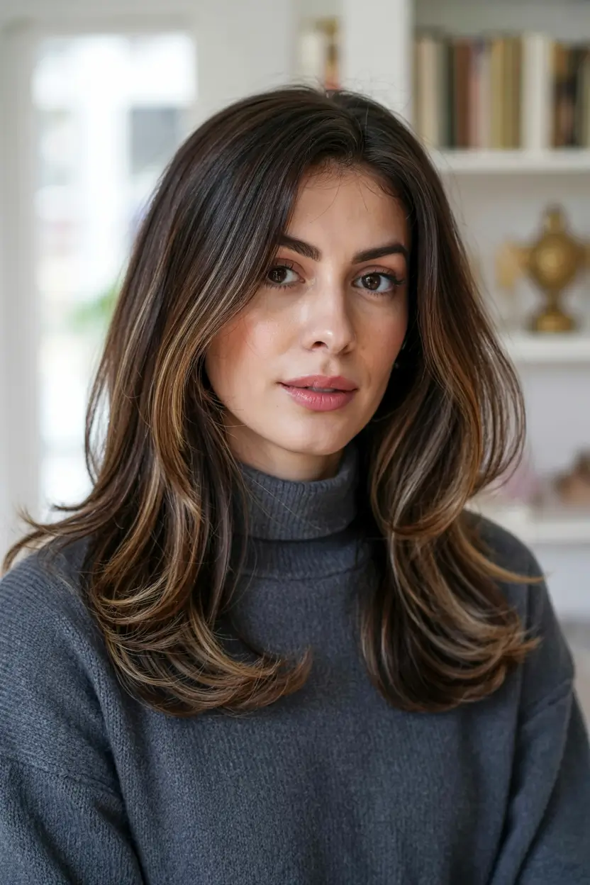 haircuts for long hair 2026 Elegant Curtain Layers with Soft Dimension