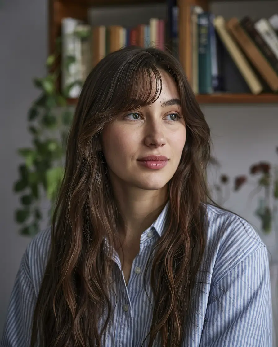 haircuts for long hair 2026 Long Natural Waves with Soft Bangs