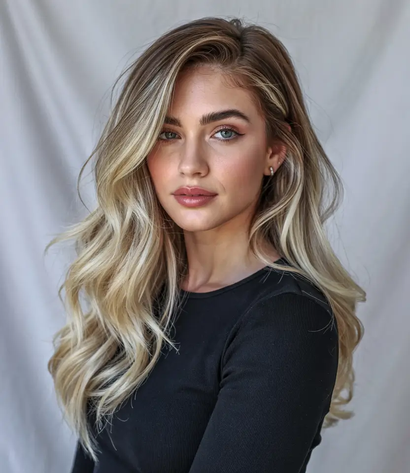 haircuts for long hair 2026 Beachy Blonde Waves with Side Part Lift