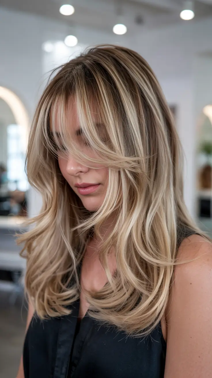 haircuts for long hair 2026 Butterfly Layers with Soft Bang Flow