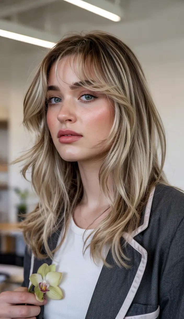 haircuts for long hair 2026 Butterfly Layers with Light Bangs
