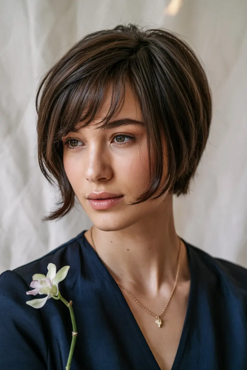 haircuts for thin fine hair 2026 Soft Brunette Pixie Romance