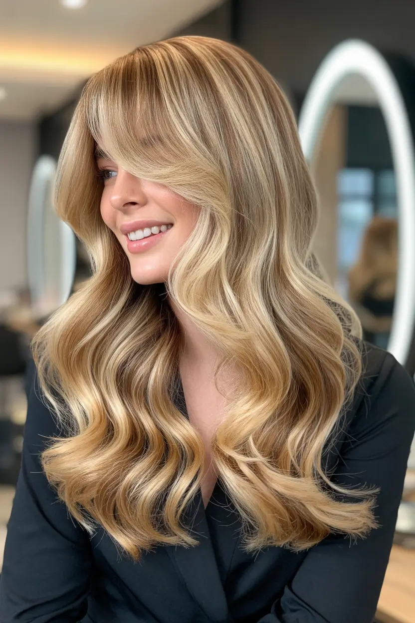 honey blonde hair color 2026 Golden Curtain Waves