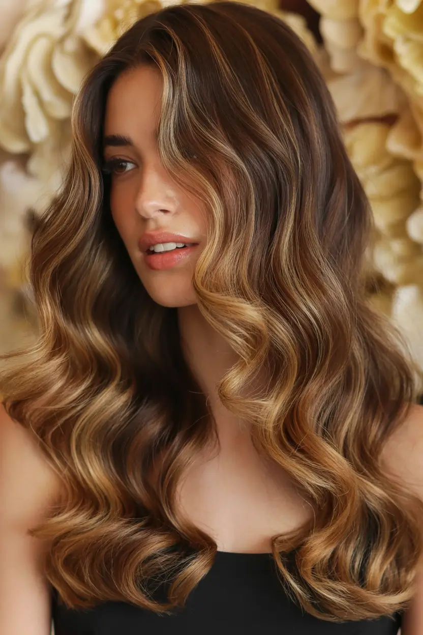 honey brown hair color 2026 Velvet Waves With Golden Honey Light