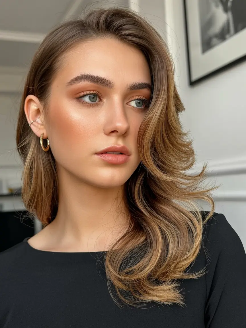 honey brown hair color 2026 Understated Chic Honey Sweep