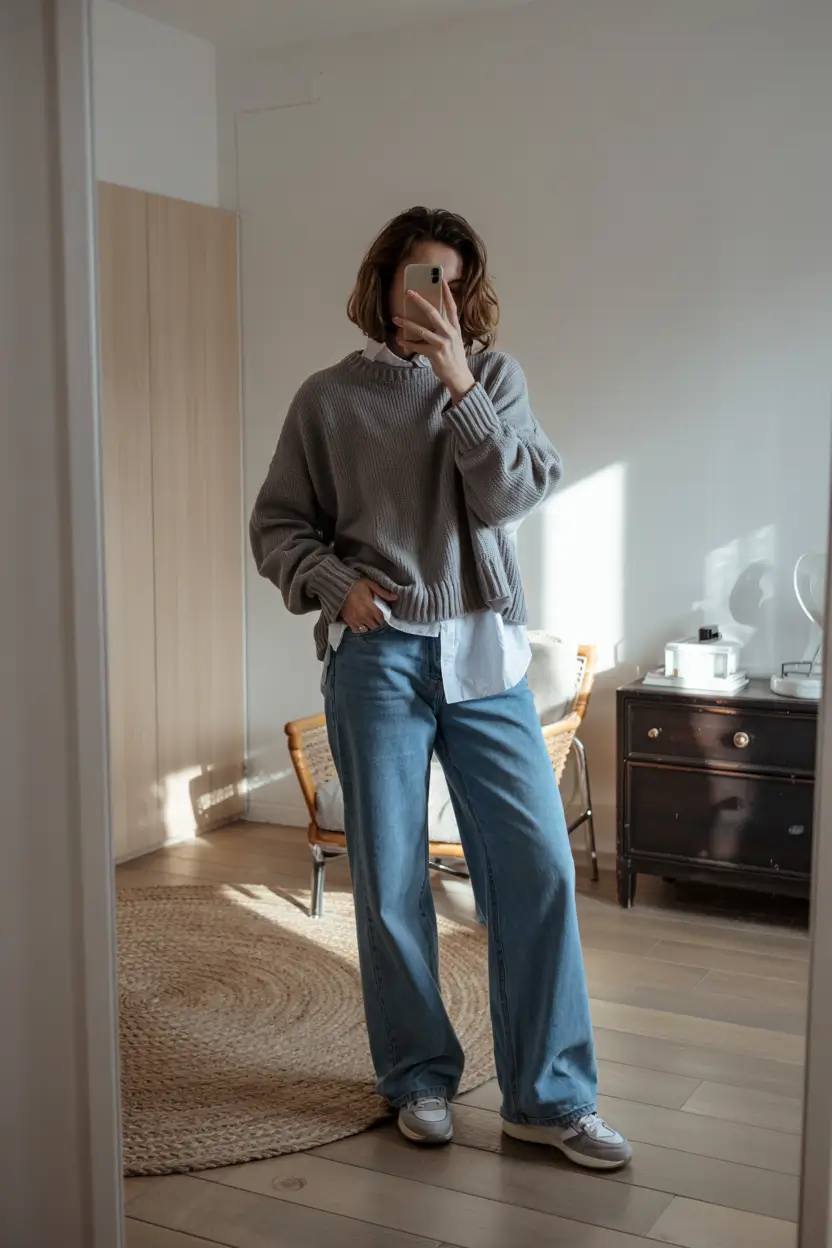 outfits layering spring Grey Harmony and Effortless Balance