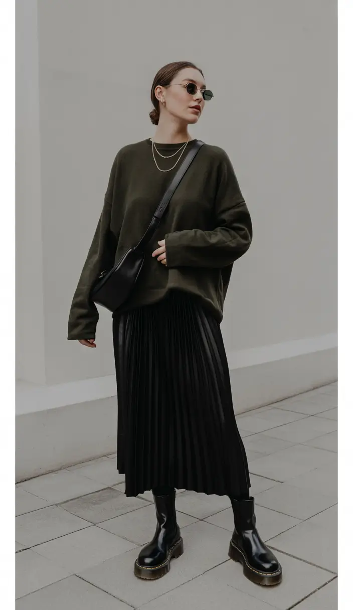new york outfits autumn Olive Calm and Pleated Grace