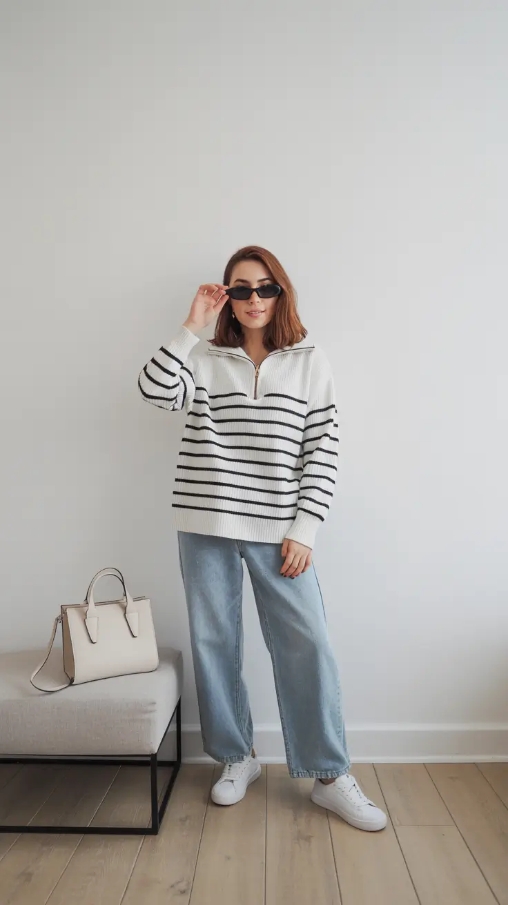 new york outfits spring Striped Serenity and Denim Ease