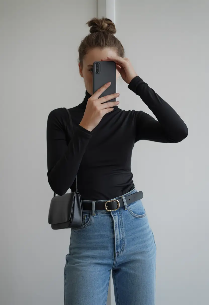 office outfits women timeless simplicity in a black turtleneck