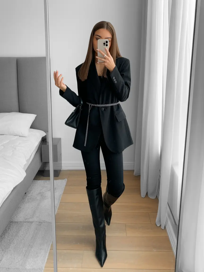 office outfits women sharp minimalism with a chain detail