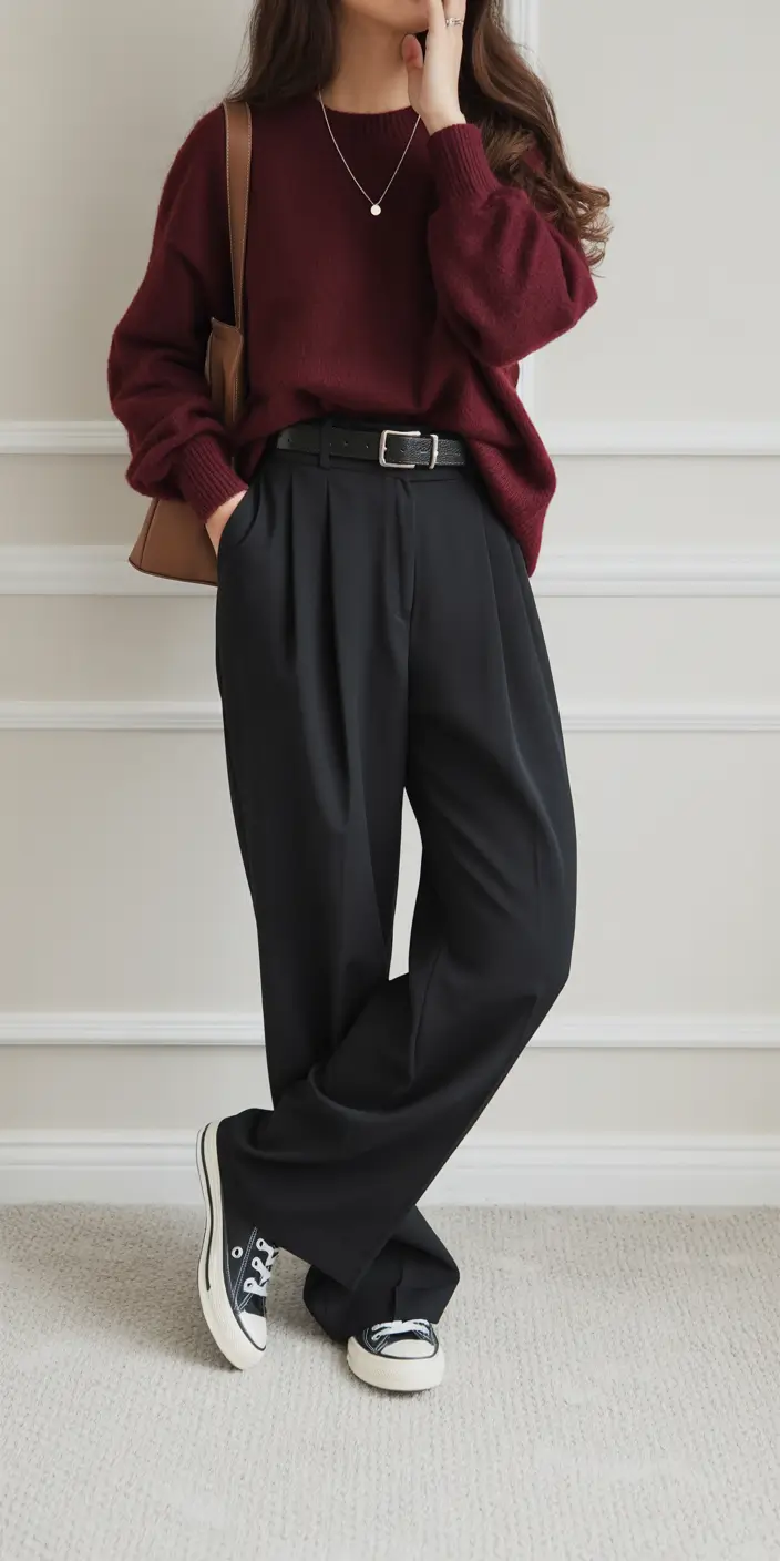 office outfits women relaxed strength in burgundy and black