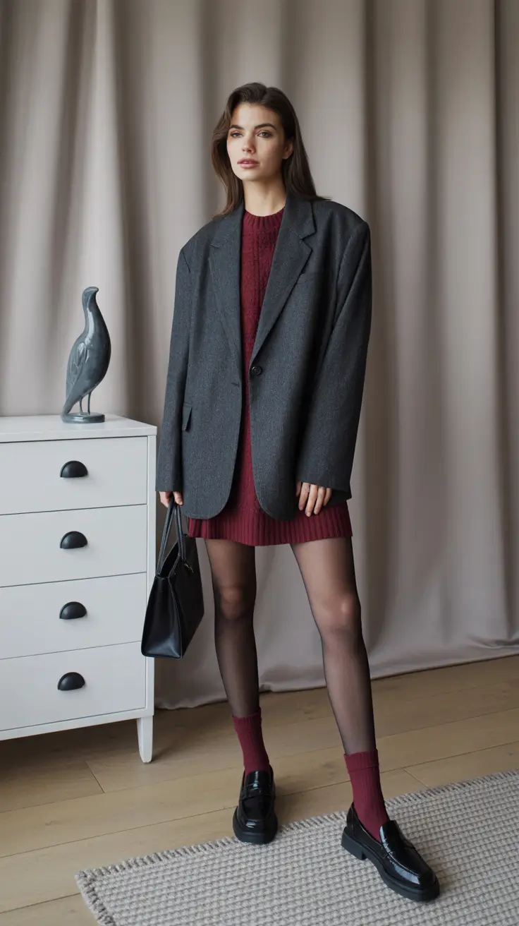 office outfits women soft power in burgundy and gray