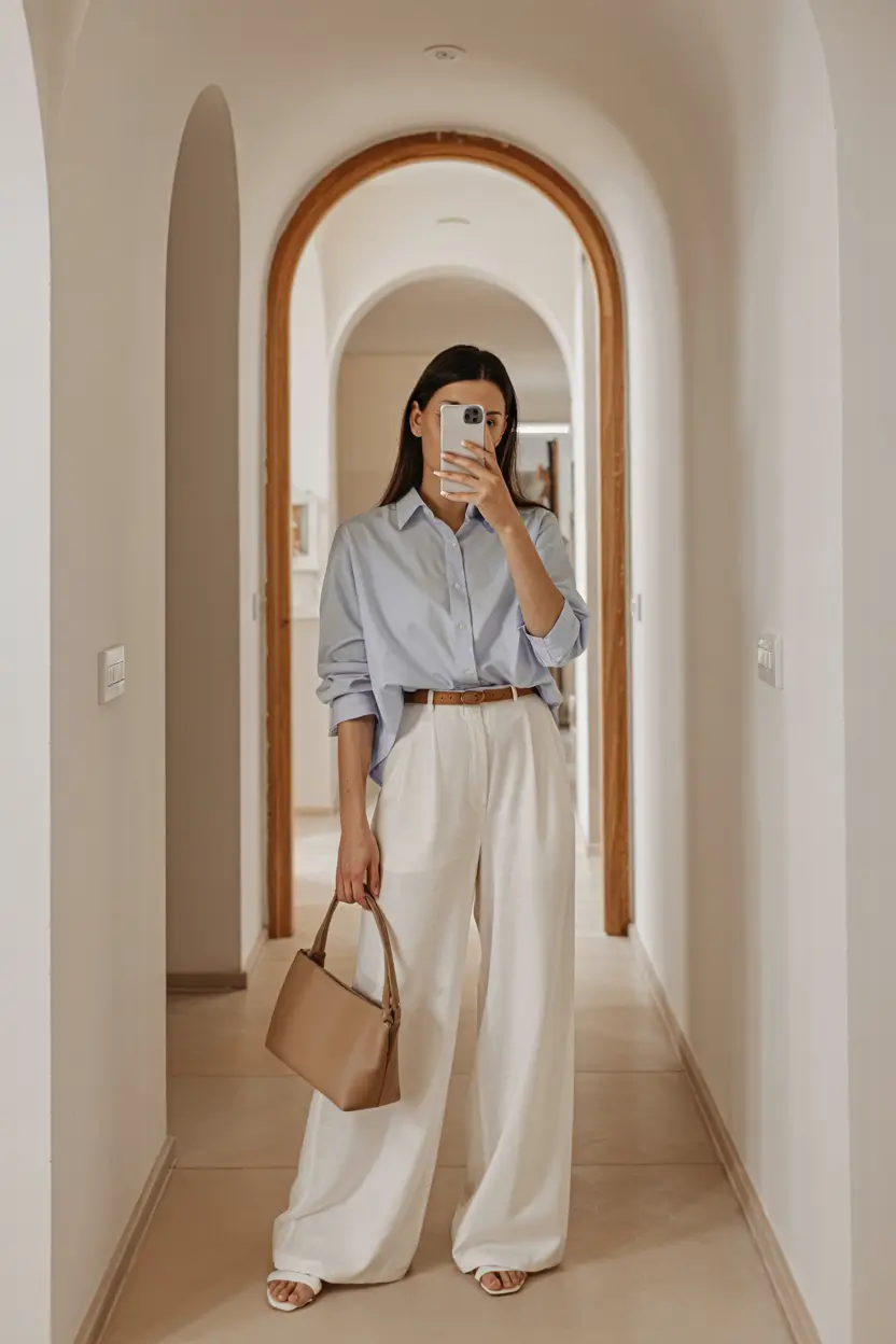 old money outfits woman Tailored Tranquility in Neutrals