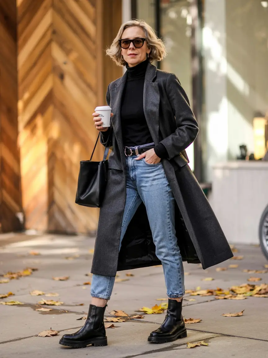 Outfit ideas for women over 50 in 2026 - Coffee Run Elegance for Cool Fall Mornings