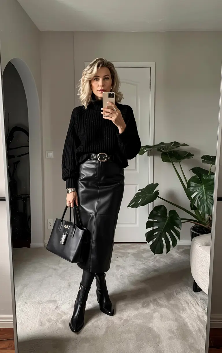 Outfit ideas for women over 50 in 2026 + All-Black Texture Play for Confidence Days