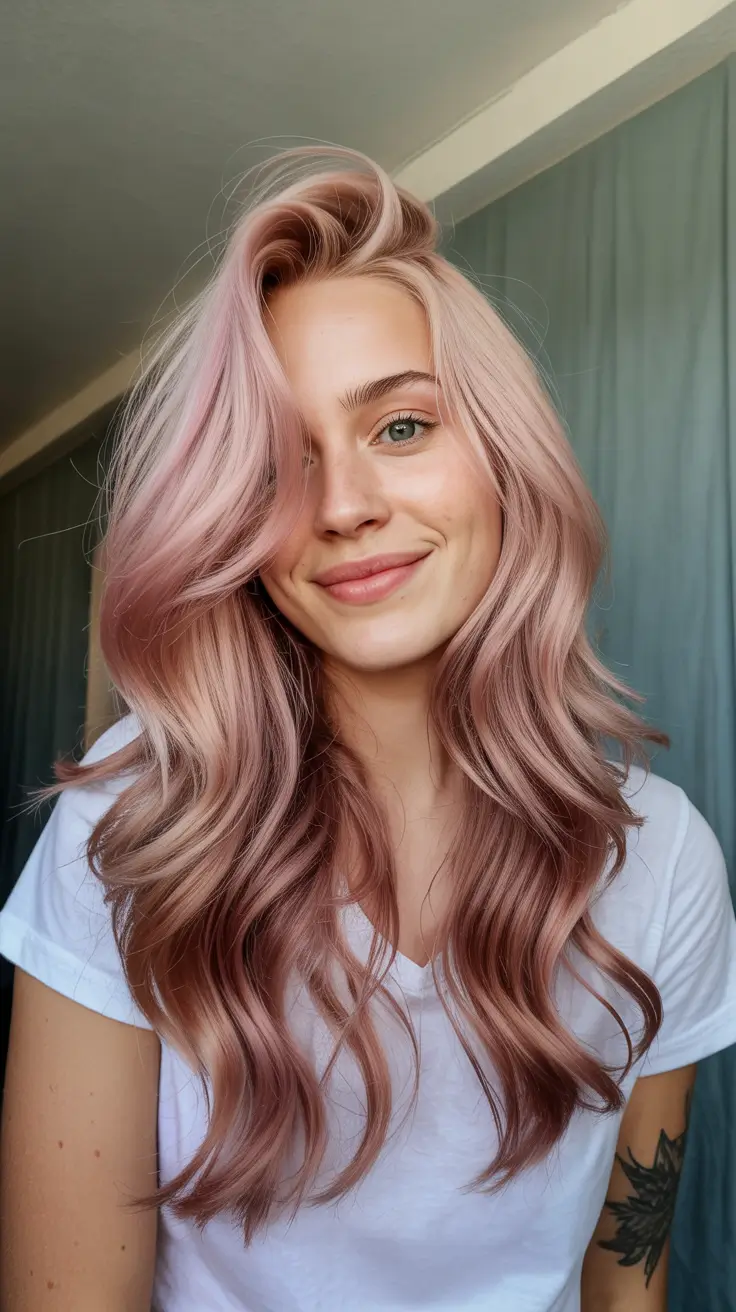 pink hair color 2026 rosy mocha waves