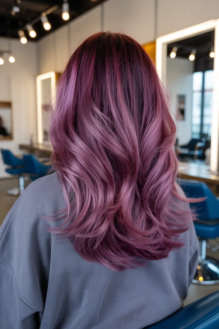 pink hair color 2026 dusty mauve layers