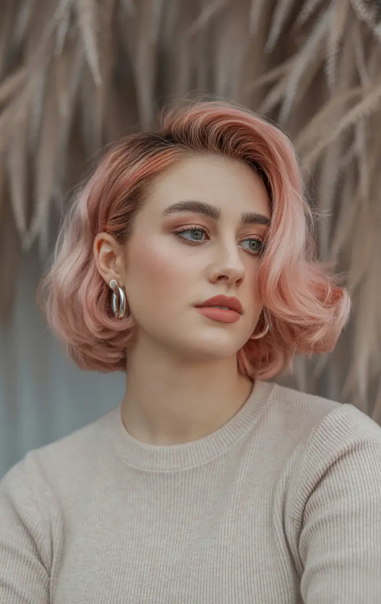 pink hair color 2026 peach velvet bob