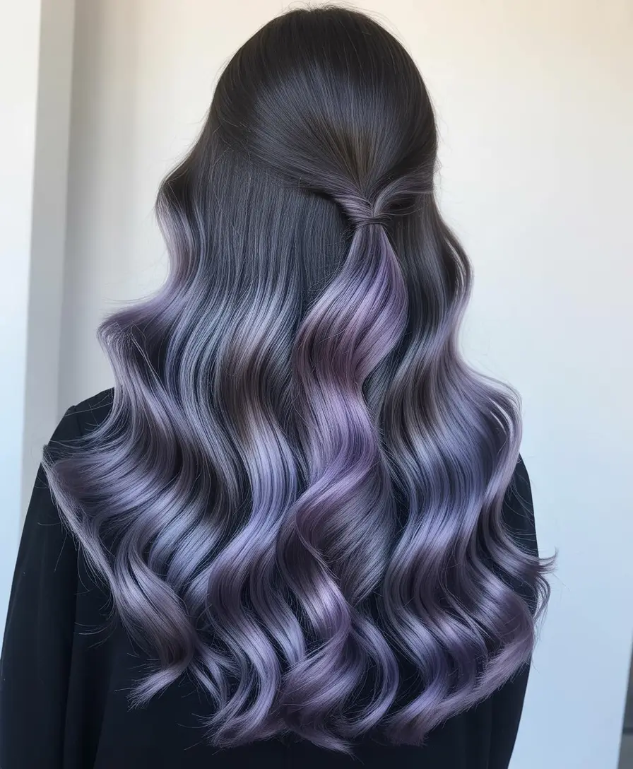 purple hair color 2026 Soft Smokey Lavender Waves