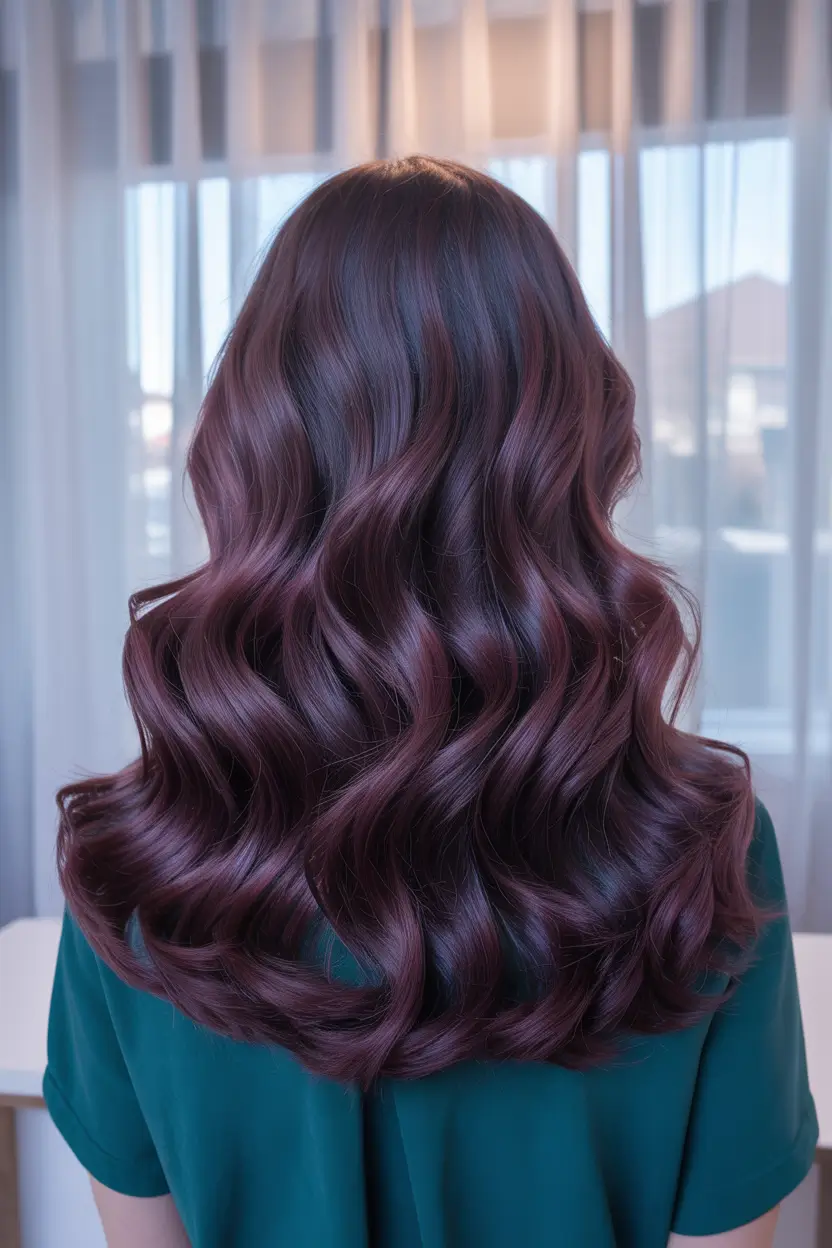 purple hair color 2026 Rich Cherry Plum Waves