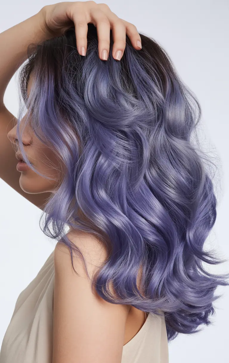 purple hair color 2026 Cool Metallic Violet Layers