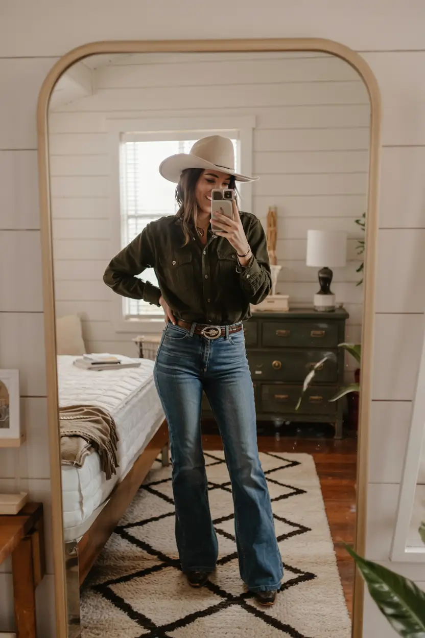 rodeo outfits for women 2026 Olive Charm & Denim Confidence