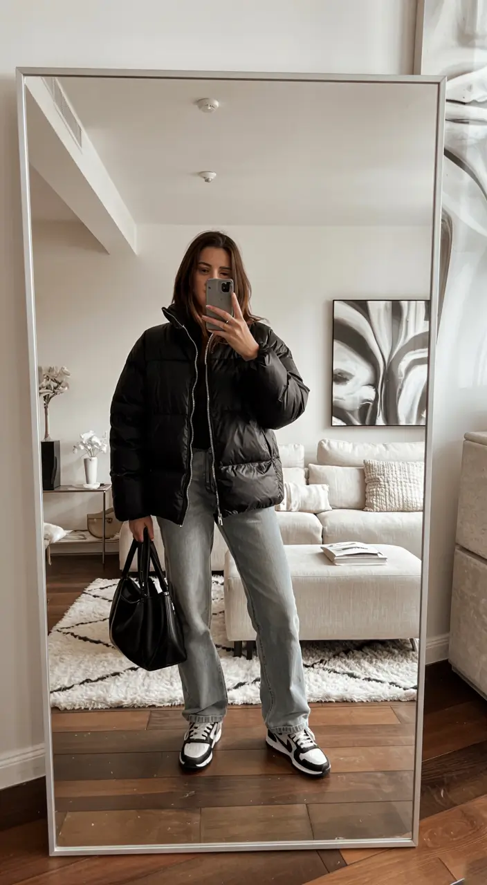 sneakers outfit winter Modern Street Chic