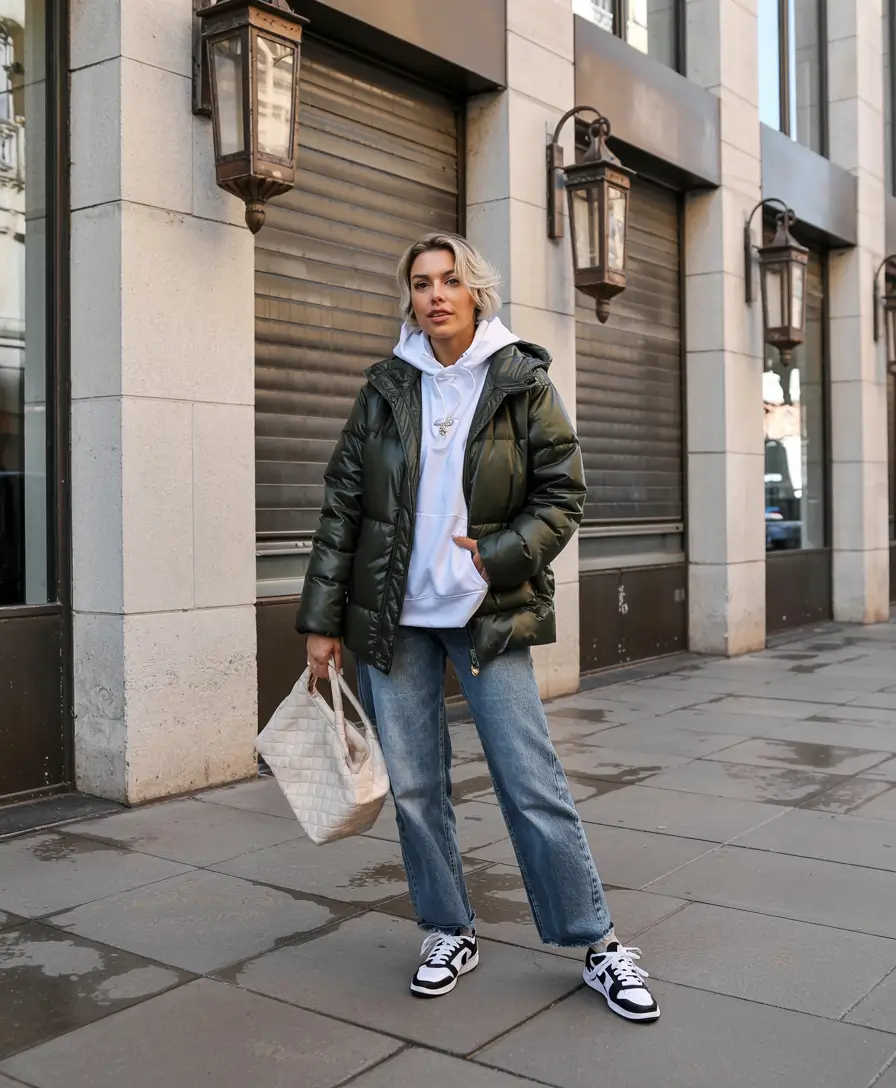 sneakers outfits women Urban Chill in Olive Tones