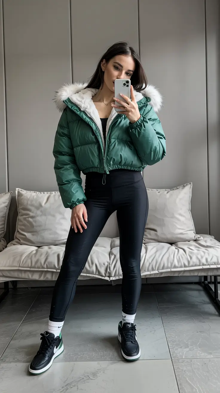 sneakers outfit winter Sporty Luxe in Green and Black