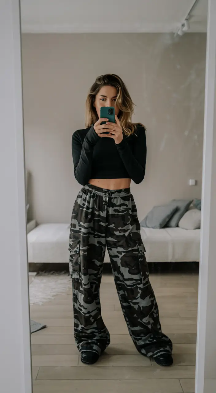 sneakers outfit fall Street Cargo with a Feminine Twist