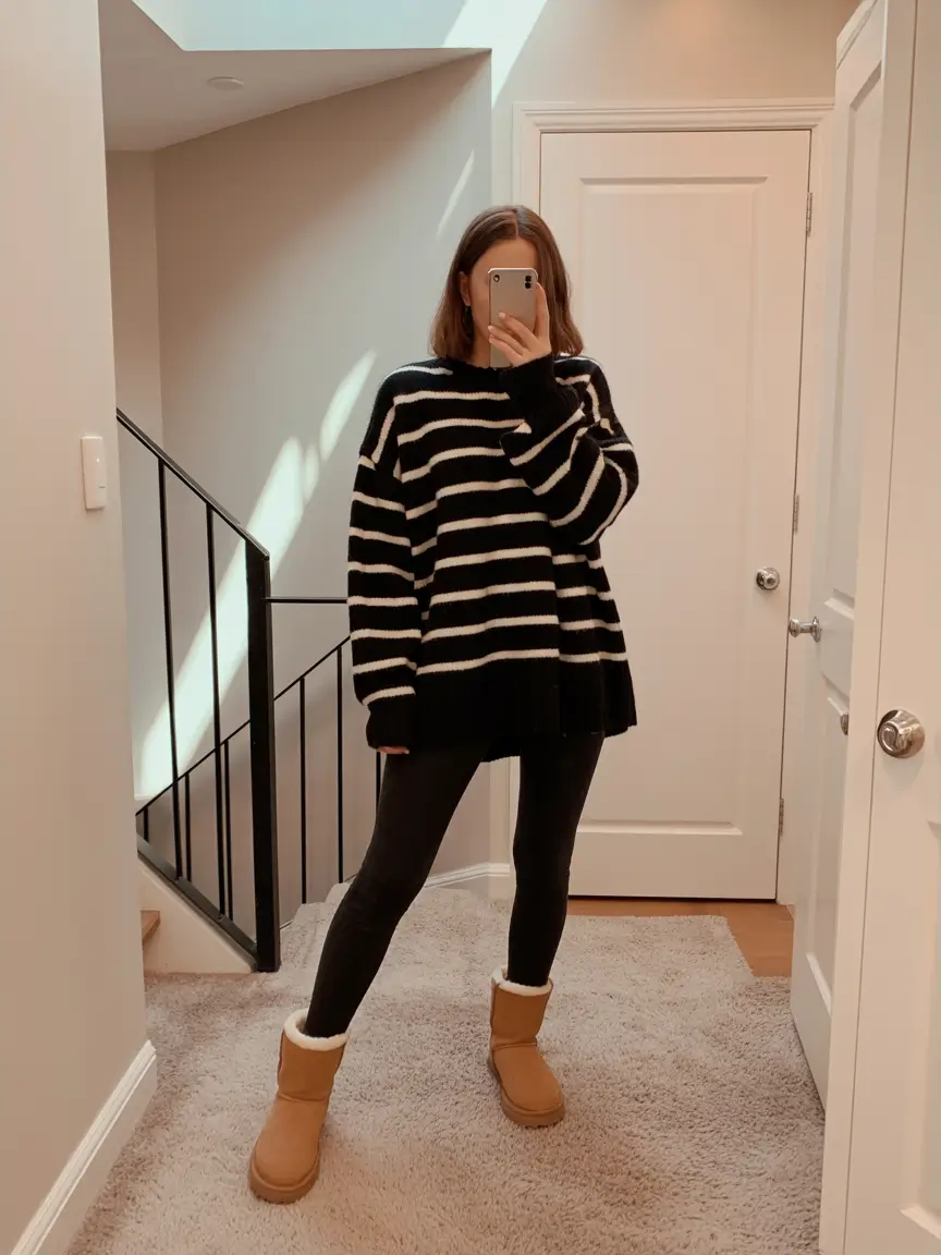 mom outfits fall Cozy Stripes and Soft Mornings