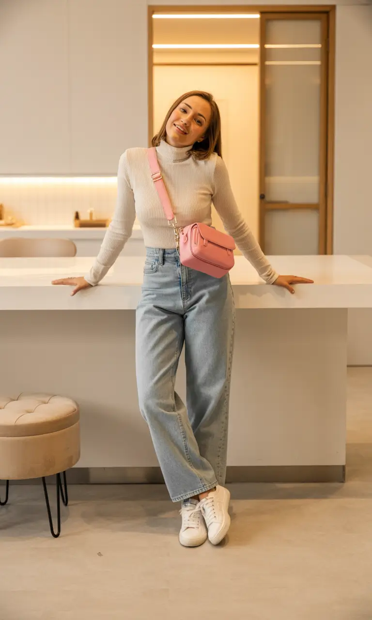 mom outfits spring Playful Neutrals with a Pop of Pink