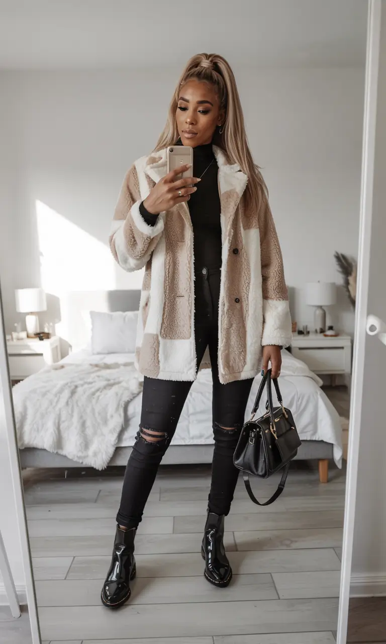 outfits for black women winter Cozy Neutrals With Winter Texture Play