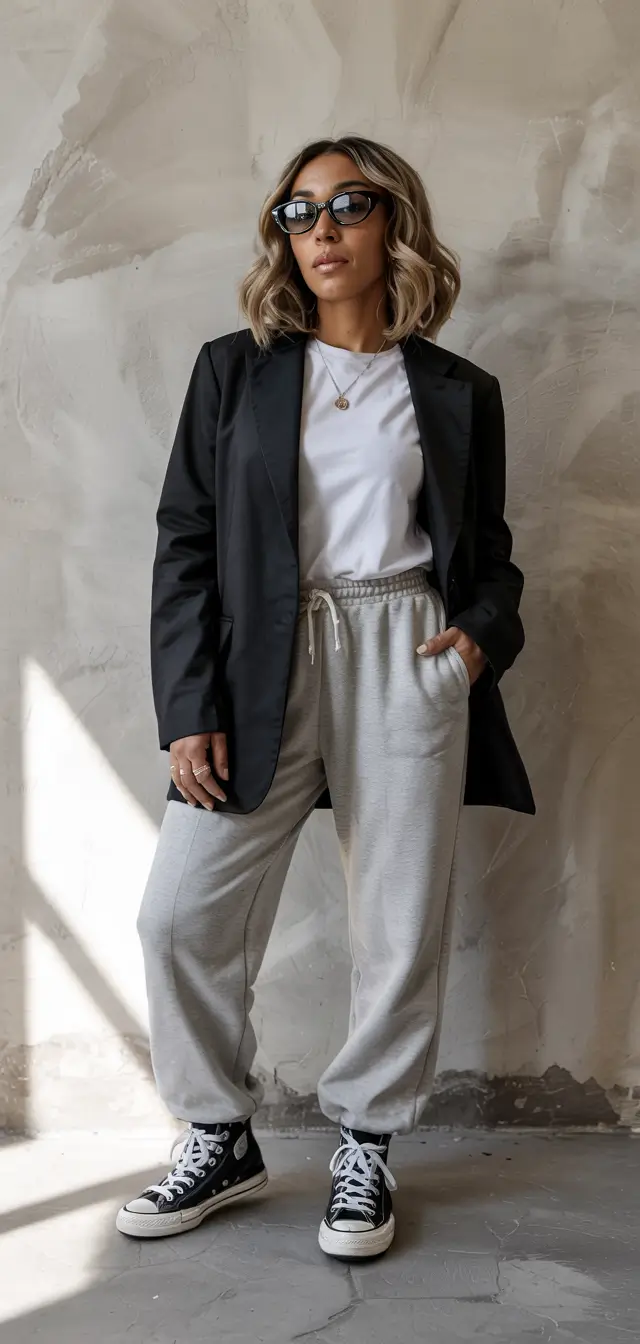 outfits for black women casual Blazer-Off-Duty Chic With Soft Athletic Comfort