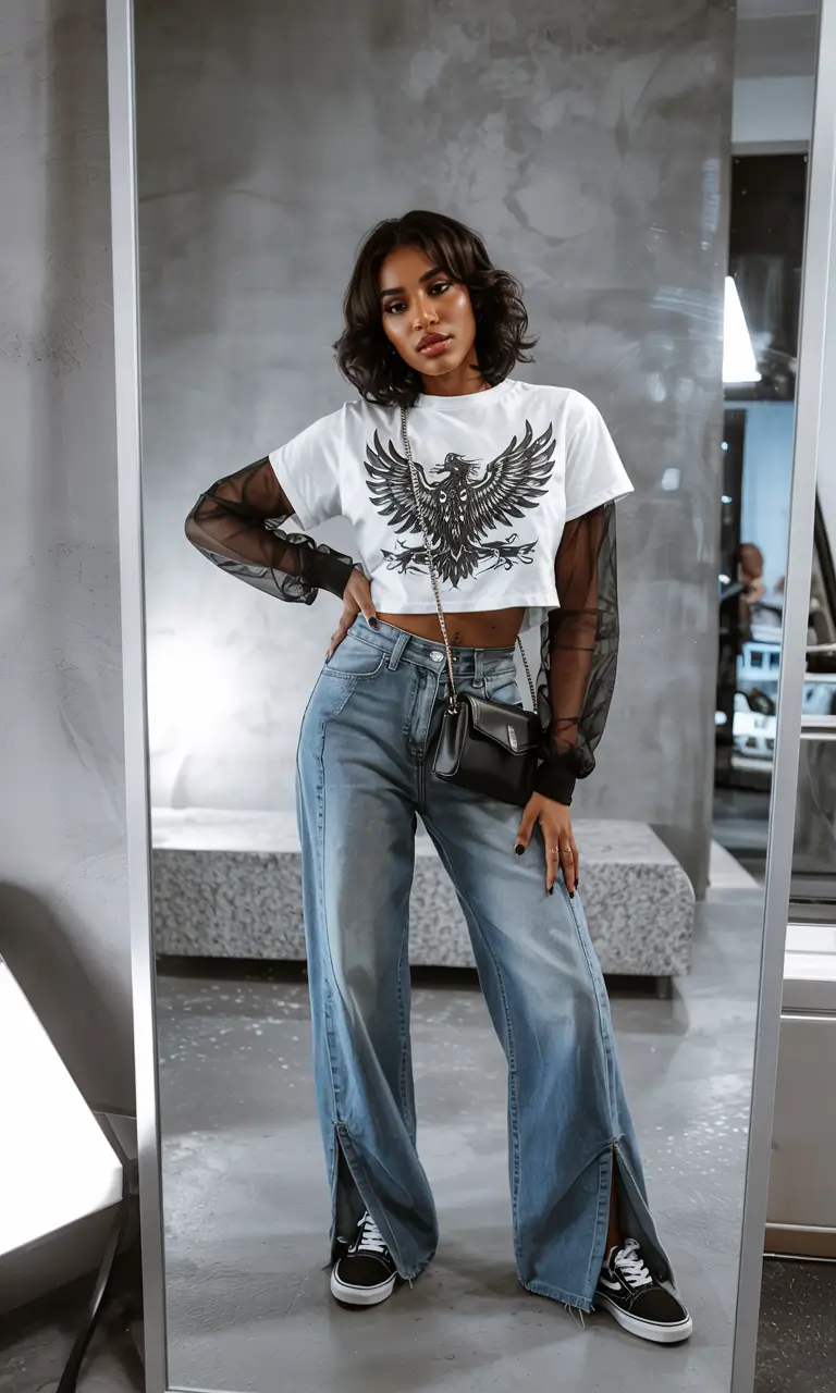 Stylish outfits for Black women 2026 Edgy Layered Graphic Moment