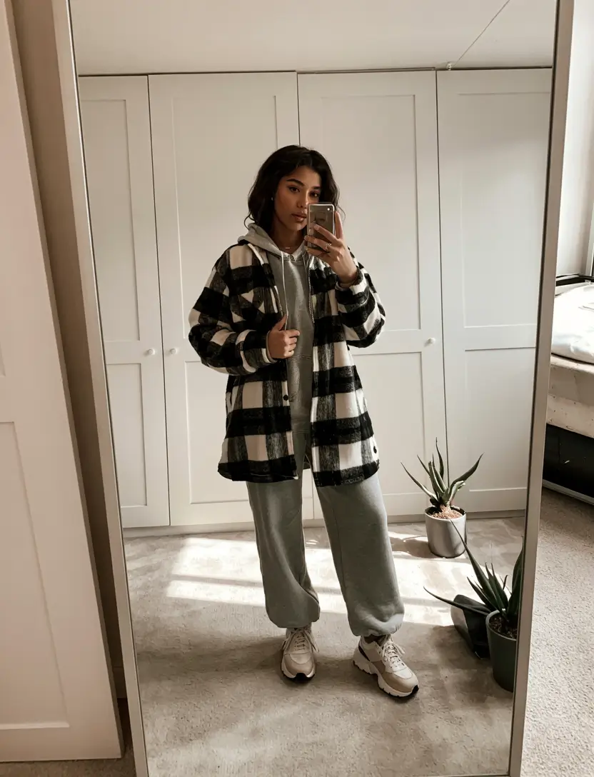 Stylish outfits for Black women 2026 Cozy Checkered Layers