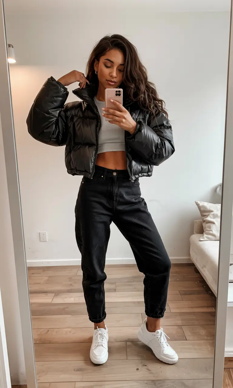 outfits for black women casual Puffer Chic for Cold-Weather Style Wins
