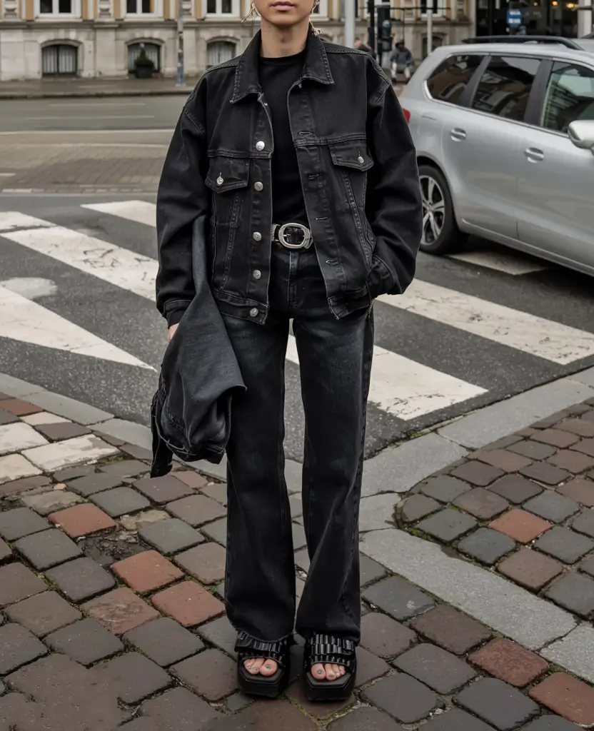 Stylish y2k outfits 2026 Denim Authority in Monochrome