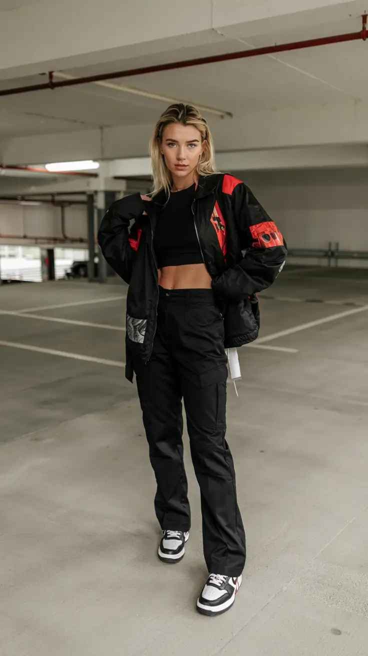 Stylish y2k outfits 2026 Red-Black Retro Moto Street Energy