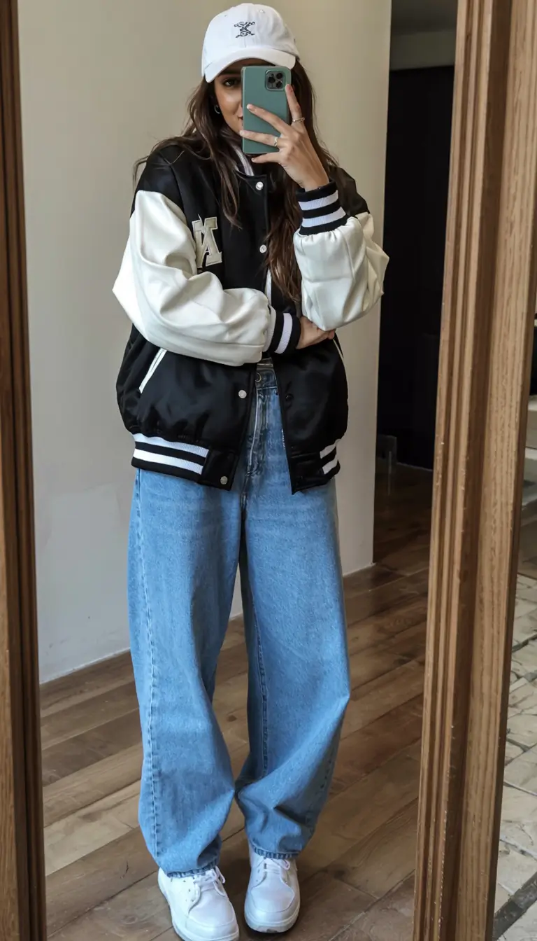 Stylish y2k outfits 2026 Varsity Cool With Soft Denim Volume