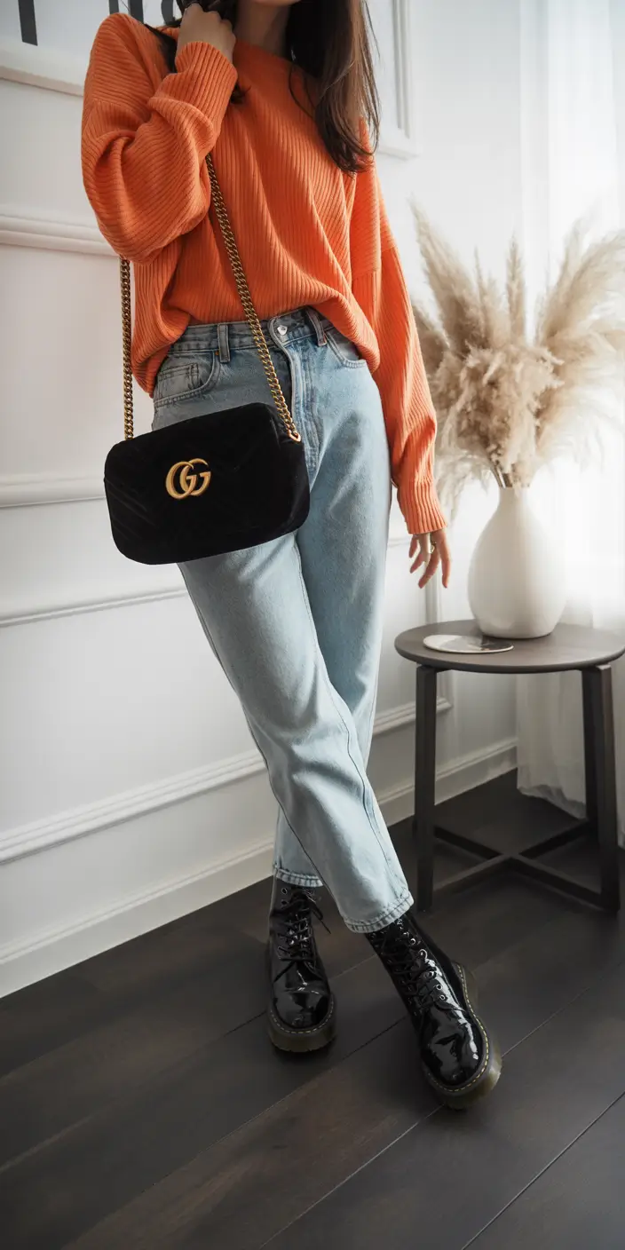 sweater outfits for women Orange Glow & Denim Ease