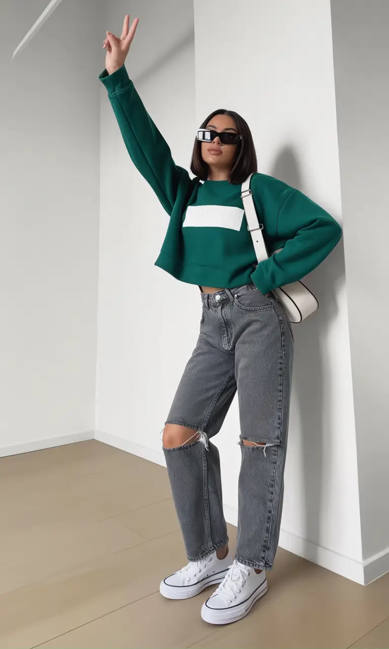 sweater outfits for women Retro Green Energy