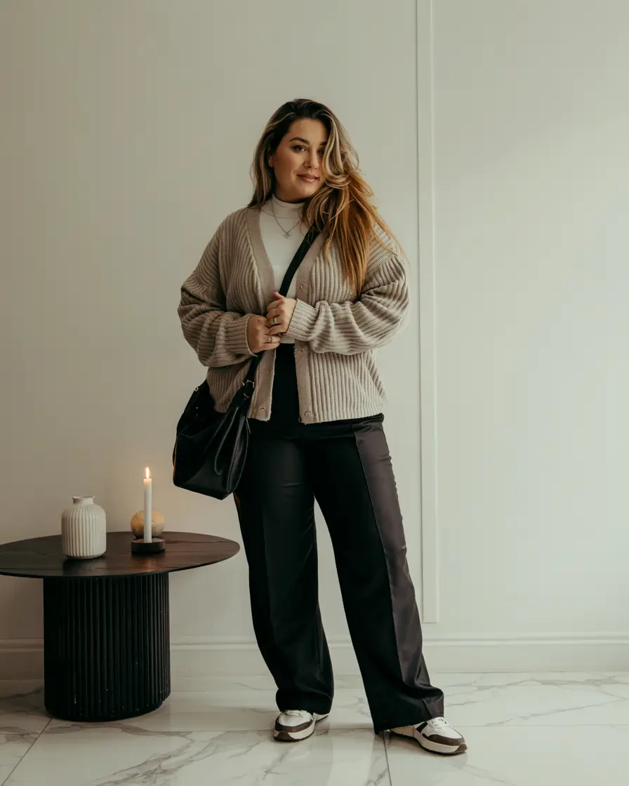 curvy outfits ideas Relaxed Layers with a Retro Twist