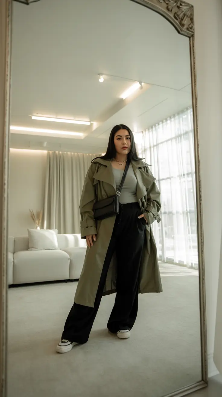 curvy outfits ideas Urban Sage Trench Vibes