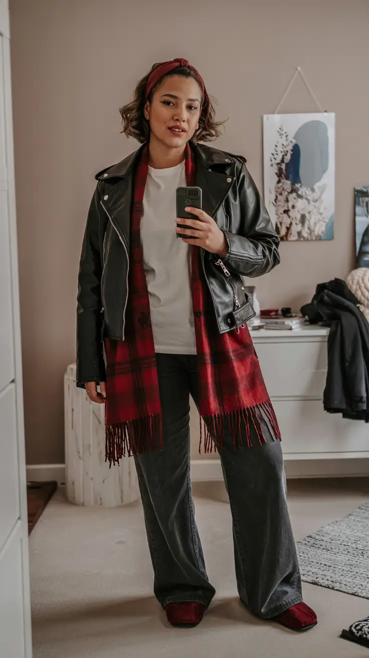 curvy outfits casual fall Playful Edge with a Red Accent