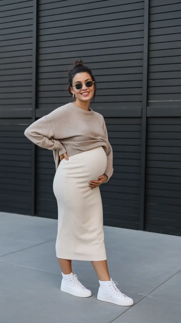 pregnancy outfits autumn 2026 Soft Neutrals and Effortless Edge