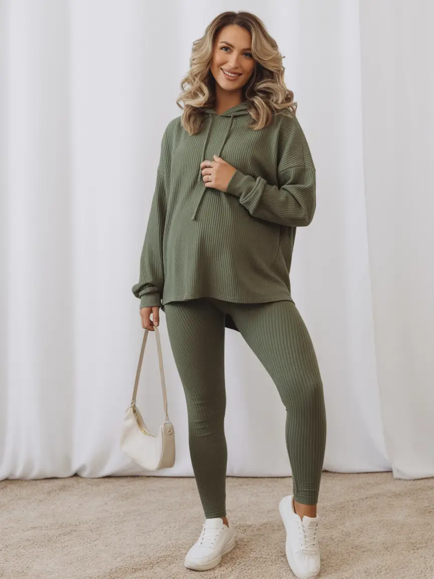 pregnancy outfits winter comfy Olive Ribbed Coziness