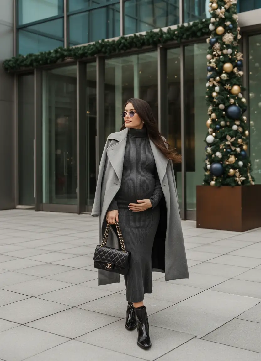 pregnancy outfits autumn winter Chic in Charcoal Layers