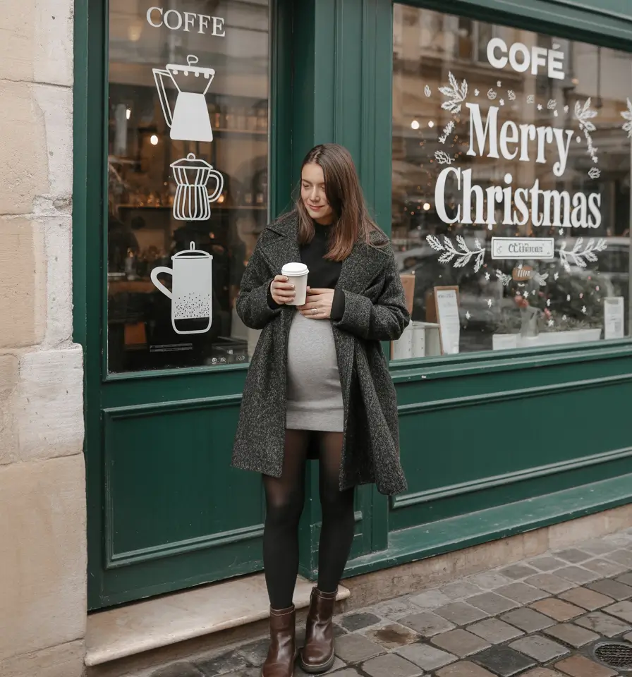pregnancy outfits winter Parisian Warmth Meets Cozy Modernity