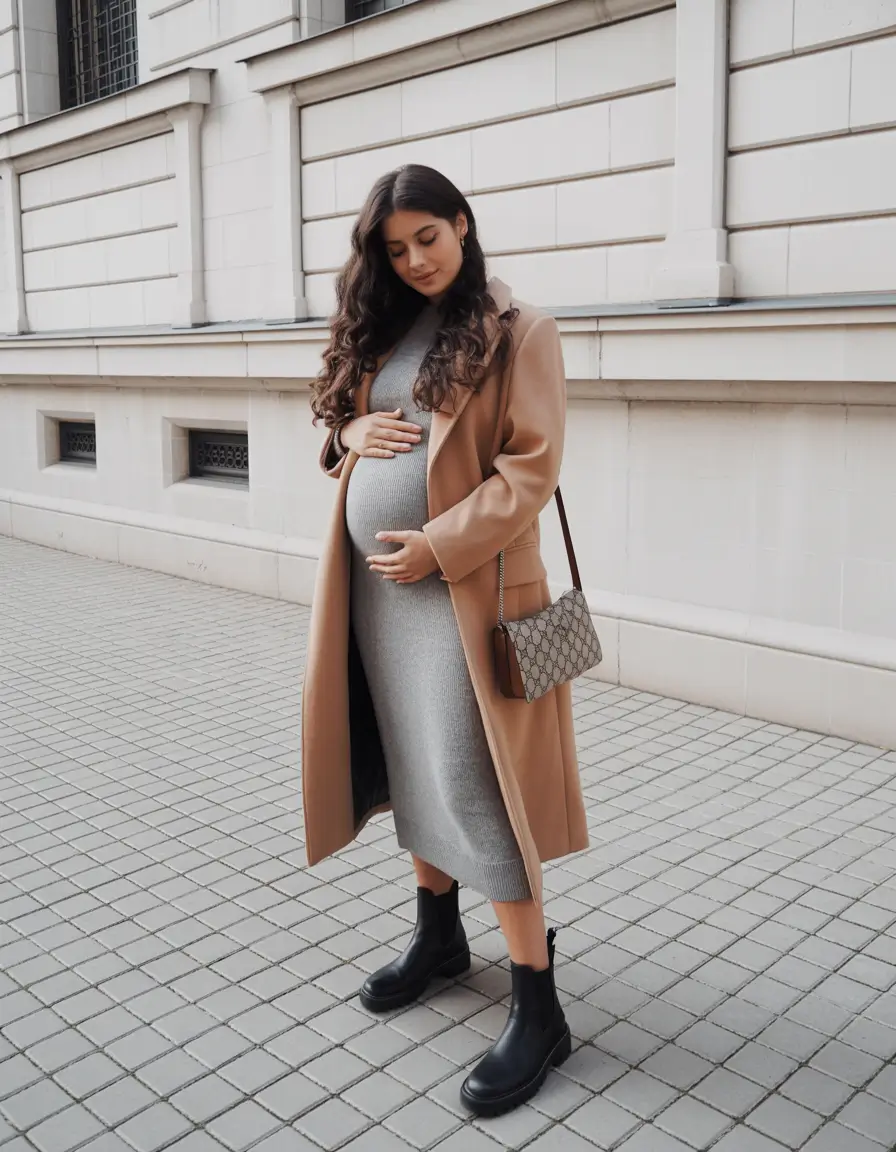 pregnancy outfits fall Camel and Gray Harmony